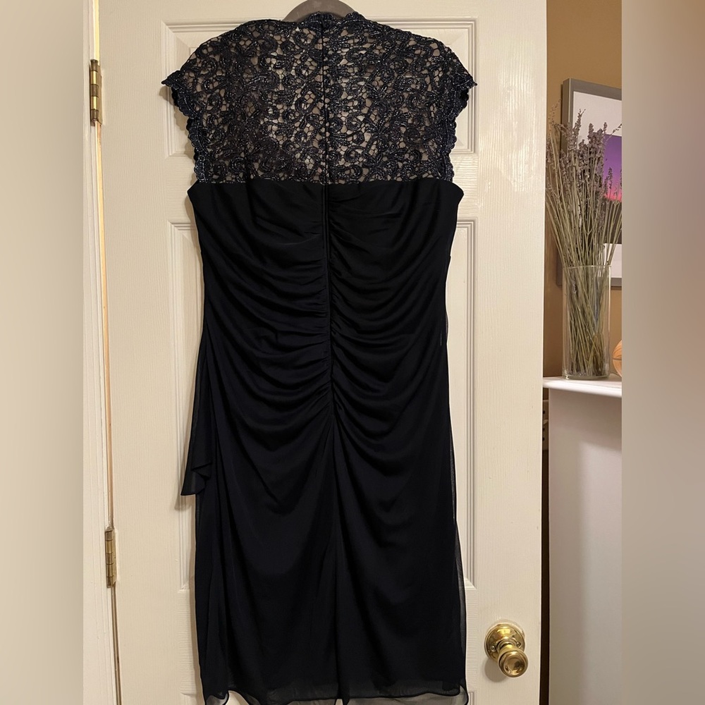 Xscape Navy Asymmetrical Dress with Lace - Picture 4 of 7